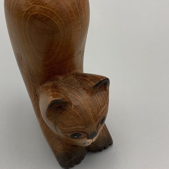 Cute Arched Back Brown Cat Hand Carved Solid Piece of Wood Halloween 6.5 in Tall - Picture 7 of 10